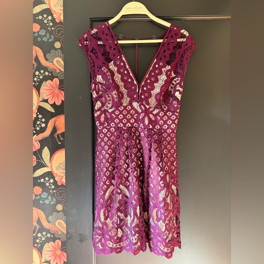 Free People Women's One Million Lovers Lace Mini Dress Purple Sz 0 Boho Festival